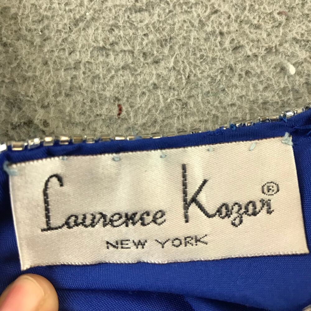Lawrence Kazar Sequined Blue Silk Cocktail Dress - Size M - Picture 4 of 12